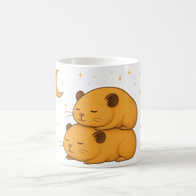 Kawaii sleepy dreamy cozy cartoon hamster moon  kaffemugg (Center)