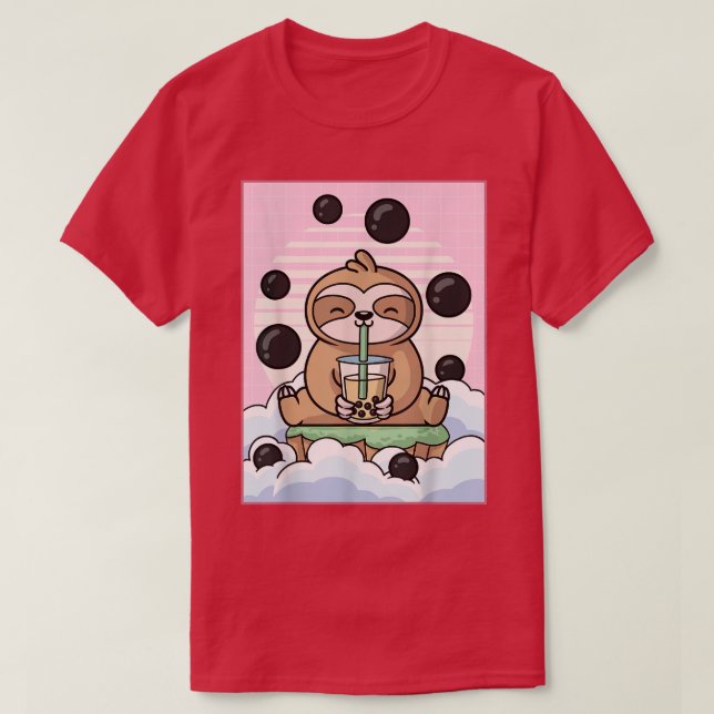 Kawaii Sloth Bubble Boba Mjölk Tea Japansk Aesthet T Shirt (Design framsida)