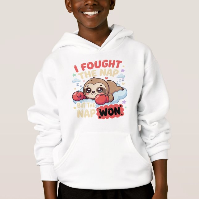Kawaii Sloth I Fought The Nap Funny Sleeping Humor T Shirt (Framsida)