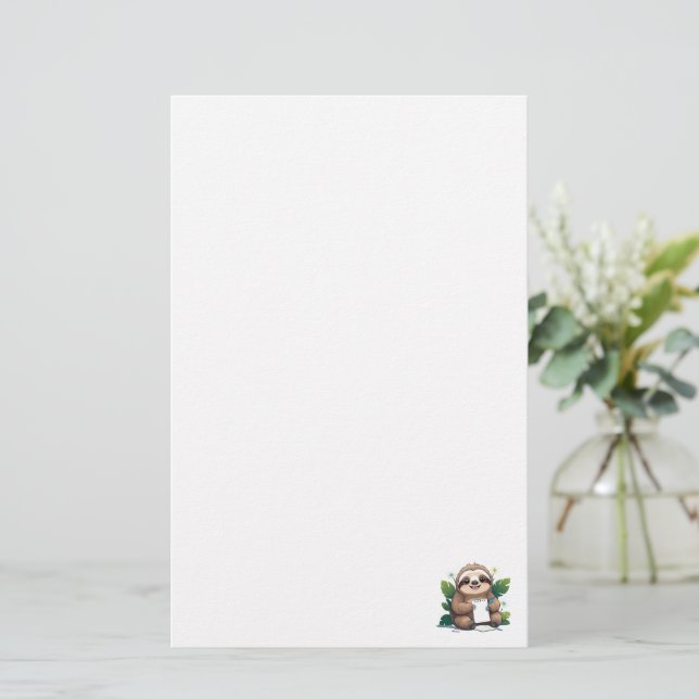 Kawaii Sloth med Pen och Papper (Stående Fram)