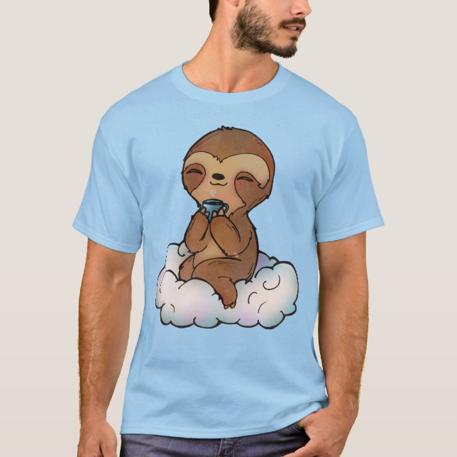 Kawaii Sloth på ett moln med en kakao T Shirt (Framsida)