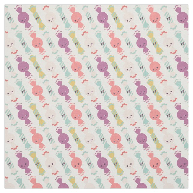 Kawaii Smiling Candy All-over Mönster Tyg (Provkarta)