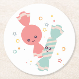 Kawaii Smiling Candy Round Papper Underlägg Rund