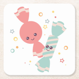 Kawaii Smiling Candy Sqaure Papper Underlägg