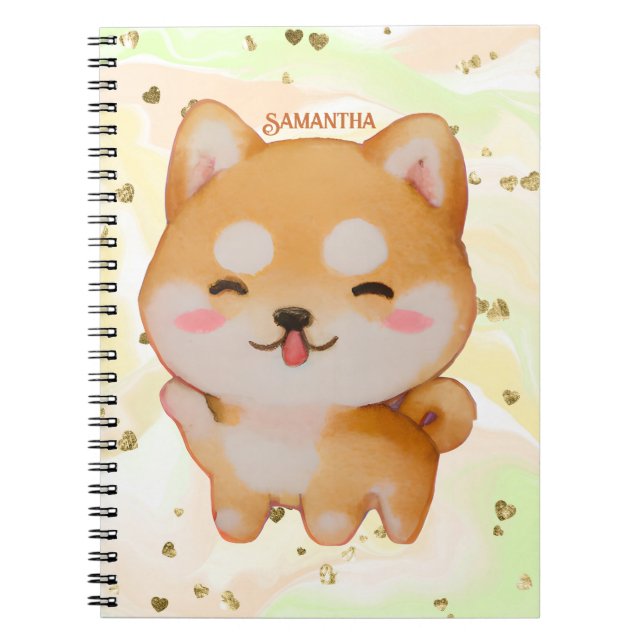 Kawaii Smiling Tecknad-Stil Shiba Inu Anteckningsbok (Framsidan)