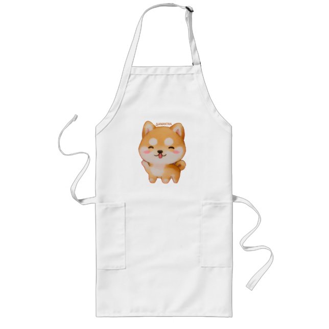 Kawaii Smiling Tecknad-Stil Shiba Inu Långt Förkläde (Framsidan)