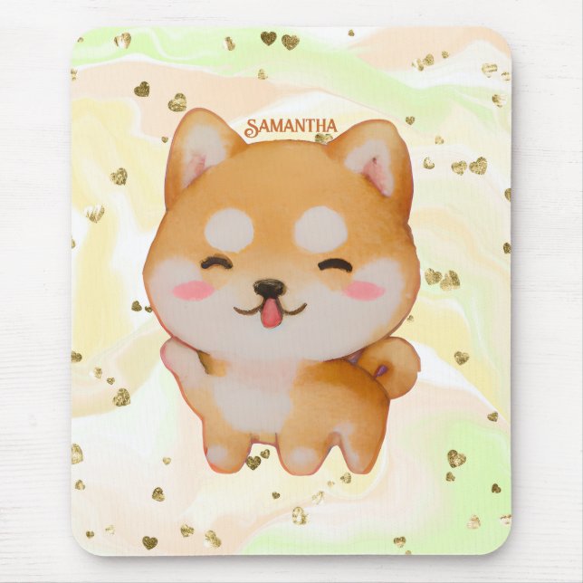 Kawaii Smiling Tecknad-Stil Shiba Inu Musmatta (Framsidan)