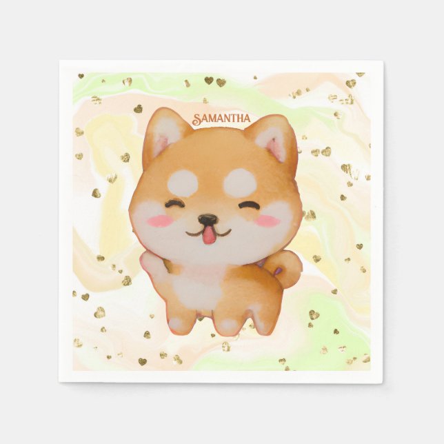 Kawaii Smiling Tecknad-Stil Shiba Inu Pappersservett (Framsidan)