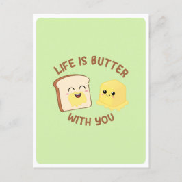 Kawaii Smör Bröd Mat Puns Kärlek Vänskap Citat Vykort