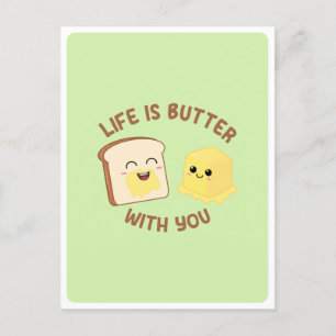 Kawaii Smör Bröd Mat Puns Kärlek Vänskap Citat Vykort