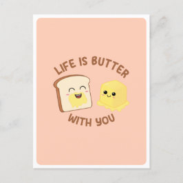 Kawaii Smör Bröd Mat Puns Kärlek Vänskap Citat Vykort