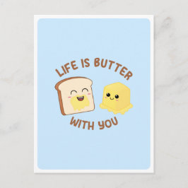 Kawaii Smör Bröd Mat Puns Kärlek Vänskap Citat Vykort