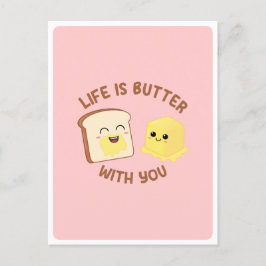 Kawaii Smör Bröd Mat Puns Kärlek Vänskap Citat Vykort
