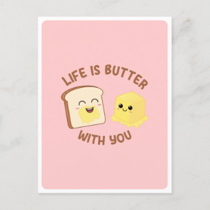 Kawaii Smör Bröd Mat Puns Kärlek Vänskap Citat Vykort