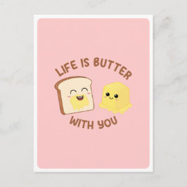 Kawaii Smör Bröd Mat Puns Kärlek Vänskap Citat Vykort
