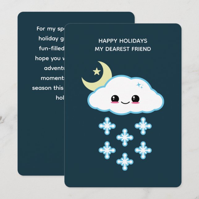 Kawaii Snö Cloud Helgdag Julkort (Fram/baksida)
