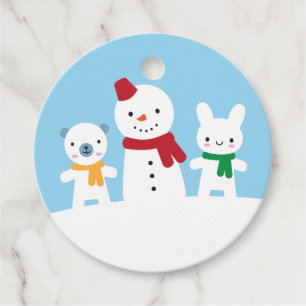 Kawaii snöig dag med kanin & björn gåvor etiketter