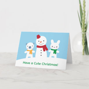 Kawaii snöig dag med kanin & björn jul kort