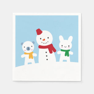 Kawaii snöig dag med kanin & björn pappersservett