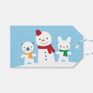 Kawaii snöig dag med kanin & björn presentetikett