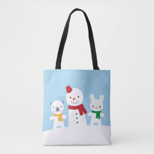 Kawaii snöig dag med kanin & björn tygkasse