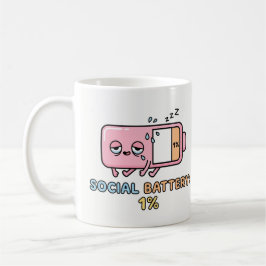Kawaii Socialt Batteri 1% Roligt Introvert Energi  Kaffemugg