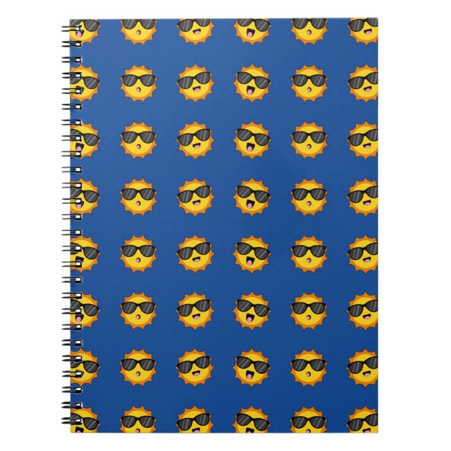 Kawaii Sol med Sunglasses Lycklig Emoji Ansikte Anteckningsbok (Framsidan)