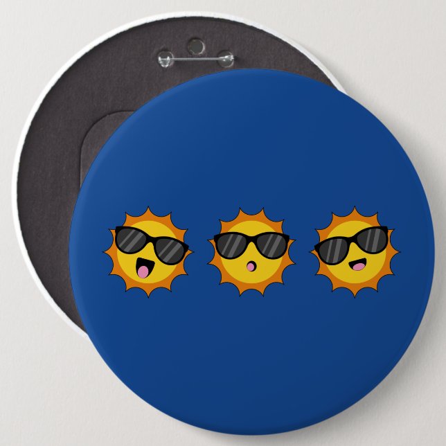 Kawaii Sol med Sunglasses Lycklig Emoji Ansikte Knapp (Framsida & baksida)