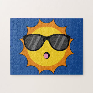 Kawaii Sol med Sunglasses Lycklig Emoji Ansikte Pussel
