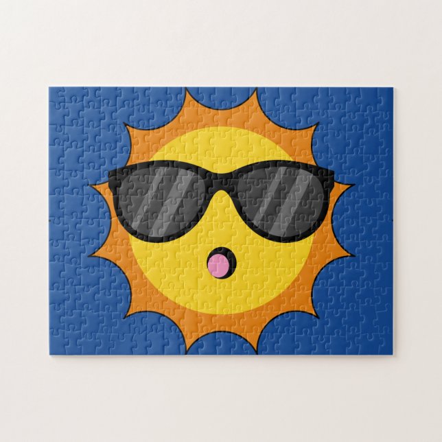 Kawaii Sol med Sunglasses Lycklig Emoji Ansikte Pussel (Horisontell)