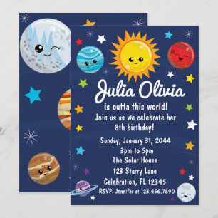 Kawaii Solar System Outta denna världsfödelsedag Inbjudningar
