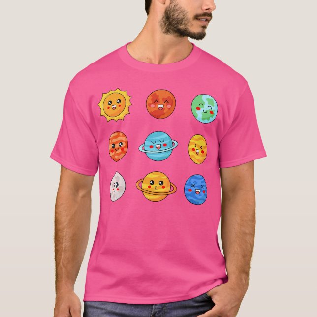 Kawaii Solar System Space Cute Planets Stem Anime T Shirt (Framsida)