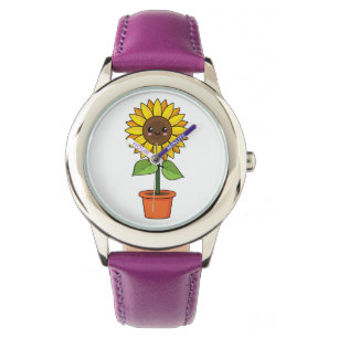 Kawaii Solrosfabrik i Pot Armbandsur