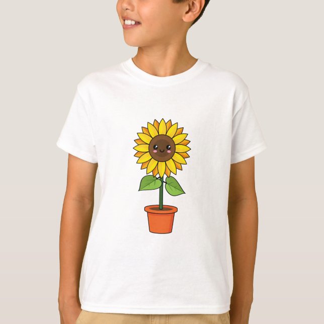 Kawaii Solrosfabrik i Pot T Shirt (Framsida)