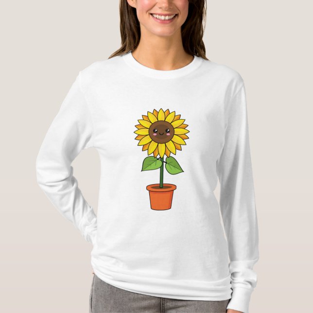 Kawaii Solrosfabrik i Pot T Shirt (Framsida)