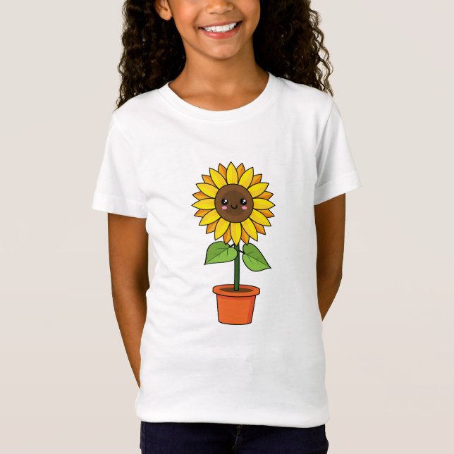Kawaii Solrosfabrik i Pot T Shirt (Framsida)