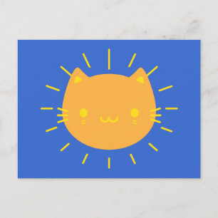 Kawaii Solsken Katt Vykort