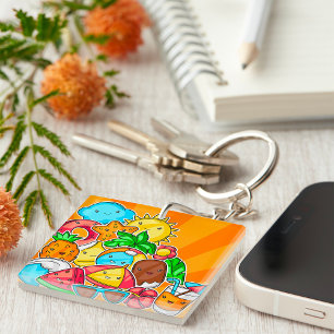 Kawaii sommar doodles solstrand och tropisk