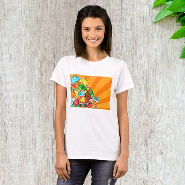 Kawaii sommarfigurer Solstrand och tropiskt T Shirt (Skapare uppladdad)