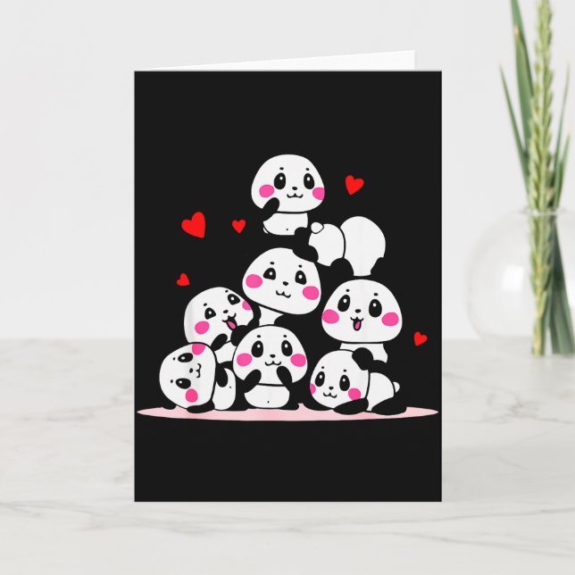 Kawaii Söt Baby Panda Hög Med Röda Hjärtan Alla Hj Kort (Framsida)