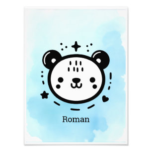 Kawaii söt björn ansikte - Kawaii minimalistisk li Fototryck