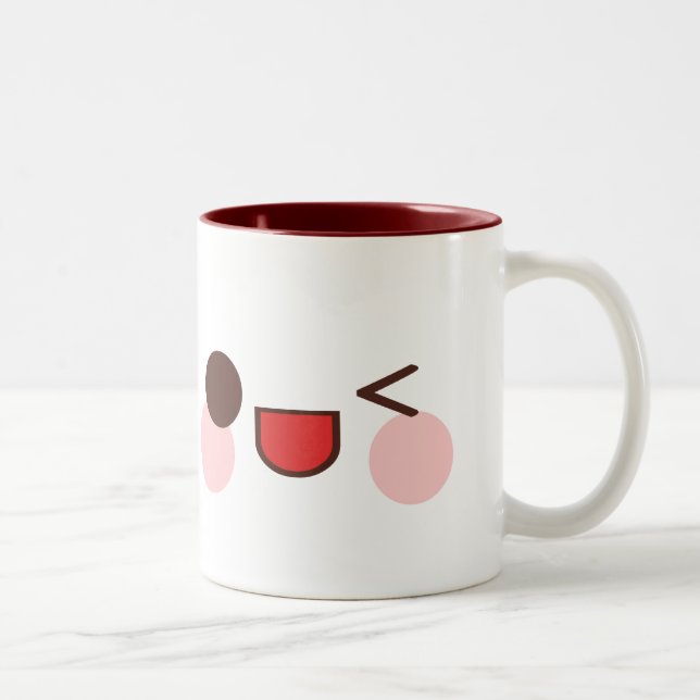 Kawaii Söt Blinkande Ansikte Glada Ögon Vän Två-Tonad Mugg (Höger)