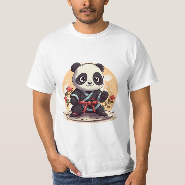 kawaii söt coola karate panda t shirt (Framsida)