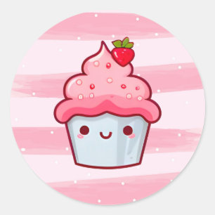 Kawaii söt japansk rosa tecknad cupcake-mat runt klistermärke