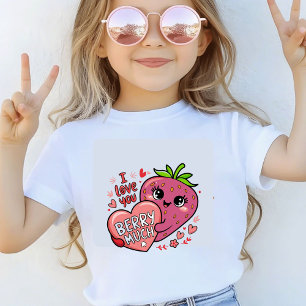 Kawaii Söt Jordgubbsgrafik Rosa Hjärtan T-Shirt