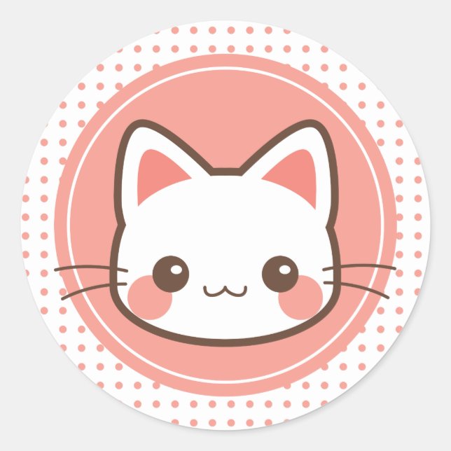 Kawaii söt kattunge runt klistermärke (Framsida)