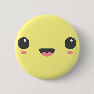 Kawaii, söt lycklig ansikte, gult knapp