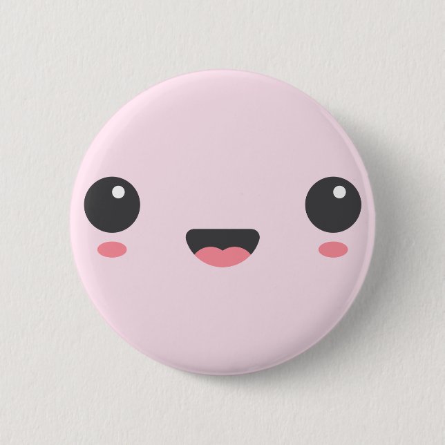 Kawaii, söt lycklig ansikte, ljus rosa knapp (Framsida)