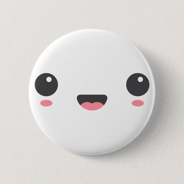 Kawaii, söt lycklig ansikte, vit knapp (Framsida)