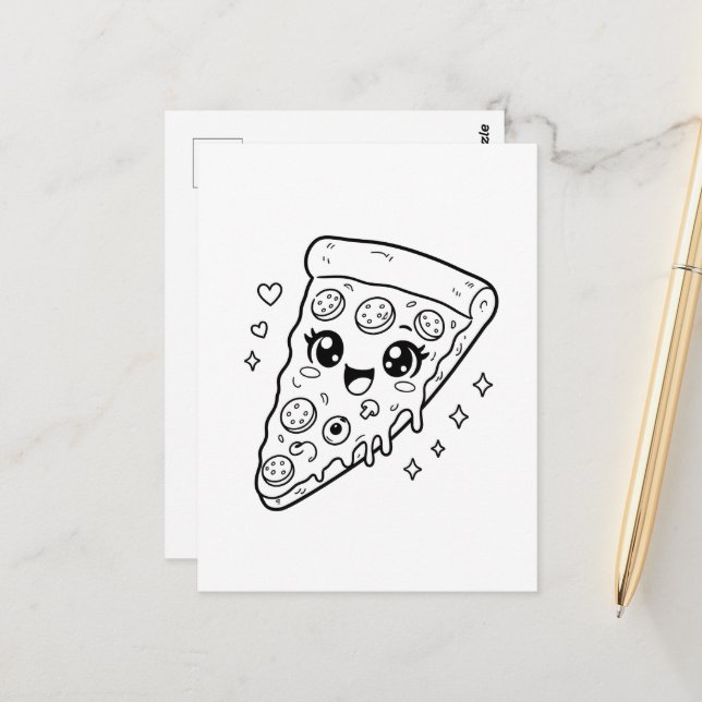 Kawaii söt pizzaslice-färgning vykort (Fram/Back In Situ)